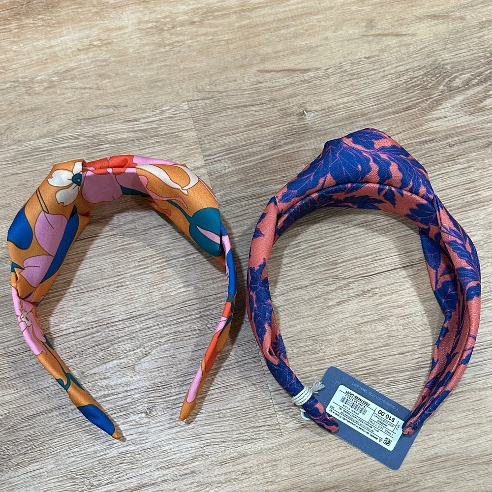 Universal Thread Floral Twist Headbands - Pink and Orange
